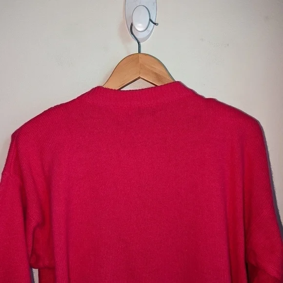 VINTAGE Pink Cable Knit Lambswool & Angora Crewneck Long Sweater Size Large - Picture 3 of 14